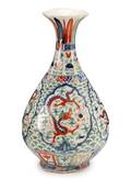 Wucai Enameled 8Sided Yuhuchunping Porcelain Vase