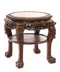 Chinese Rosewood  Marble Taboret Table