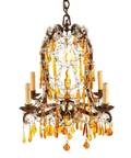 Italian Iron  Amber Glass 5Light Chandelier