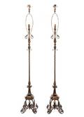 Pair Italian Style Parcel Gilt Metal Floor Lamps