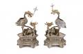 Pair of Chinese Figural Pewter Candle Prickets
