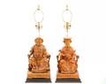 Pair Chinese Carved Figural Table Lamps