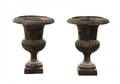 Pair Of Cast Iron Gadrooned Garden Urns