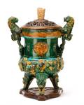 Palatial Qing Sancai Glazed Censer w Jade Finial
