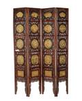 Fine Carved Hardwood Screen With Brass Medallions