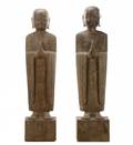 Pair Carved Gray Stone Entryway Buddhist Lohans