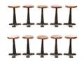 Set of 10 Stained Oak  Iron Adjustable Stools