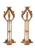 Pair Carved Fruitwood Plant Stands with Harpies