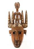 African Bamana Carved Wood  Cowrie Shell Mask