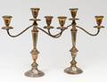 PAIR OF STERLING SILVER THREE LIGHT CANDELABRAS