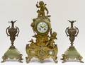 THREE PIECE LOUIS XV STYLE GILT METAL  ONYX CLOCK