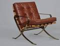 BARCELONA STYLE WOOD METAL AND LEATHER ARMCHAIR