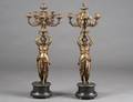PAIR OF EMPIRE STYLE GILT BRONZE SIX LIGHT CANDELABRAS