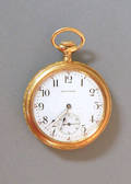 14K yellow gold Waltham mens pocket watch with open face case