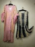 1920s Ladys Cut Velvet and Rhinestone Dress and a Pink Lace and Feathered Velvet Lounge Robe