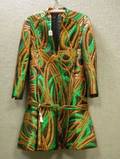 1980s Galanos Green and Orange Metallic Brocade Belted Dress
