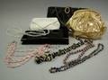 Group of Assorted Mid 20th Century Handbags a Muff and Costume Jewelry
