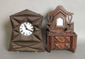 Tramp art mantle clock and miniature dresser