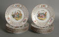 Set of twelve reticulated porcelain plates
