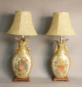 Pair of oriental painted porcelain table lamps