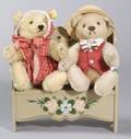 Two Steiff Mohair Bears on a Bench
