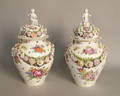 Pair of Meissen floral vases with crossed swords markings on bottom