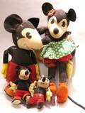 Large Knickerbocker Cloth Mickey and Minnie Mouse and Two Small Mickeys