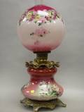 Fostoria Brass Mounted Handpainted Floral Gone with the Wind Kerosene Lamp
