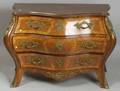 Louis XV Style Marbletop Ormolu Mounted Tulipwood Parquetry ThreeDrawer Bombe Commode