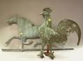 Two Patinated Molded Copper Rooster and Running Horse Weather Vanes