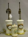 Pair of Decorated Ceramic Apothecary Jar Table Lamps and a Small Ceramic Apothecary Jar