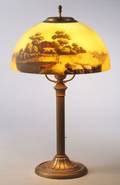 ReversePainted Glass Scenic Landscape Table Lamp Shade on Base