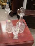 Two Colorless Cut Glass and Mold Blown Decanters with a Cut Wine Glass