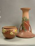 Roseville Pottery Apple Blossom Jardiniere and Bleeding Heart Pedestal