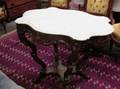 Victorian White Marble Turtletop Carved Walnut Occasional Table