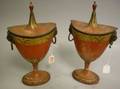 Pair of Neoclassicalstyle Painted Tole Lidded Urns