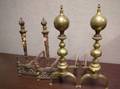 Pair of French Louis XVI Style Brass Chenet and a Pair of Brass Balltop Andirons