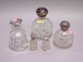 Five Sterling Silver Mounted Colorless Cut Glass Dresser Jars and Vials