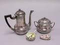 Continental 935 Teapot and Sugar Whiting Blownout Glass and Sterling Silver Salt with Spoon and a Small Figural Boat