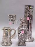 Three Sterling Silver Overlay Clear Glass Table Items and a Silver Plate Mounted Vase