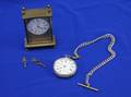 Small Swiss Brass and Enamel Timepiece and a Silver Pocket Watch