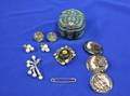 Chinese Silver and Enamel Box Pietra Dura Brooch Shell Buttons Etc