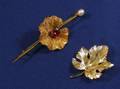 18kt Bicolor Gold and Gemset Leaf Brooch