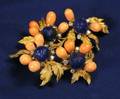18kt Gold Diamond Coral and Lapis Brooch