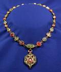 22kt Gold Diamond Gemset and Enamel Pendant Necklace