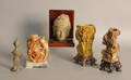 Three jadeite oriental carvings and two other pieces