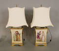 Pair of painted porcelain table lamps
