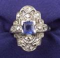 Art Deco Platinum Diamond and Sapphire Ring