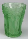 Large Green Relief Decorated Art Glass Vase