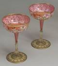Six Enameled Ruby Glass Stemware